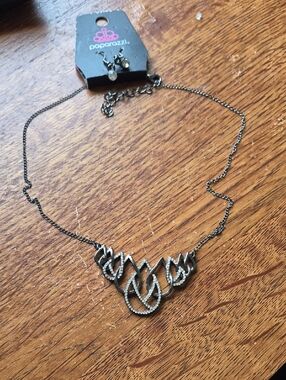 Paparazzi Gunmetal Tear drop-Style Necklace & Earings with Crystal Style Accents